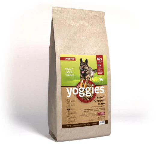 20kg Yoggies Kuřecí&hovězí maso, granule lisované za studena s probiotiky