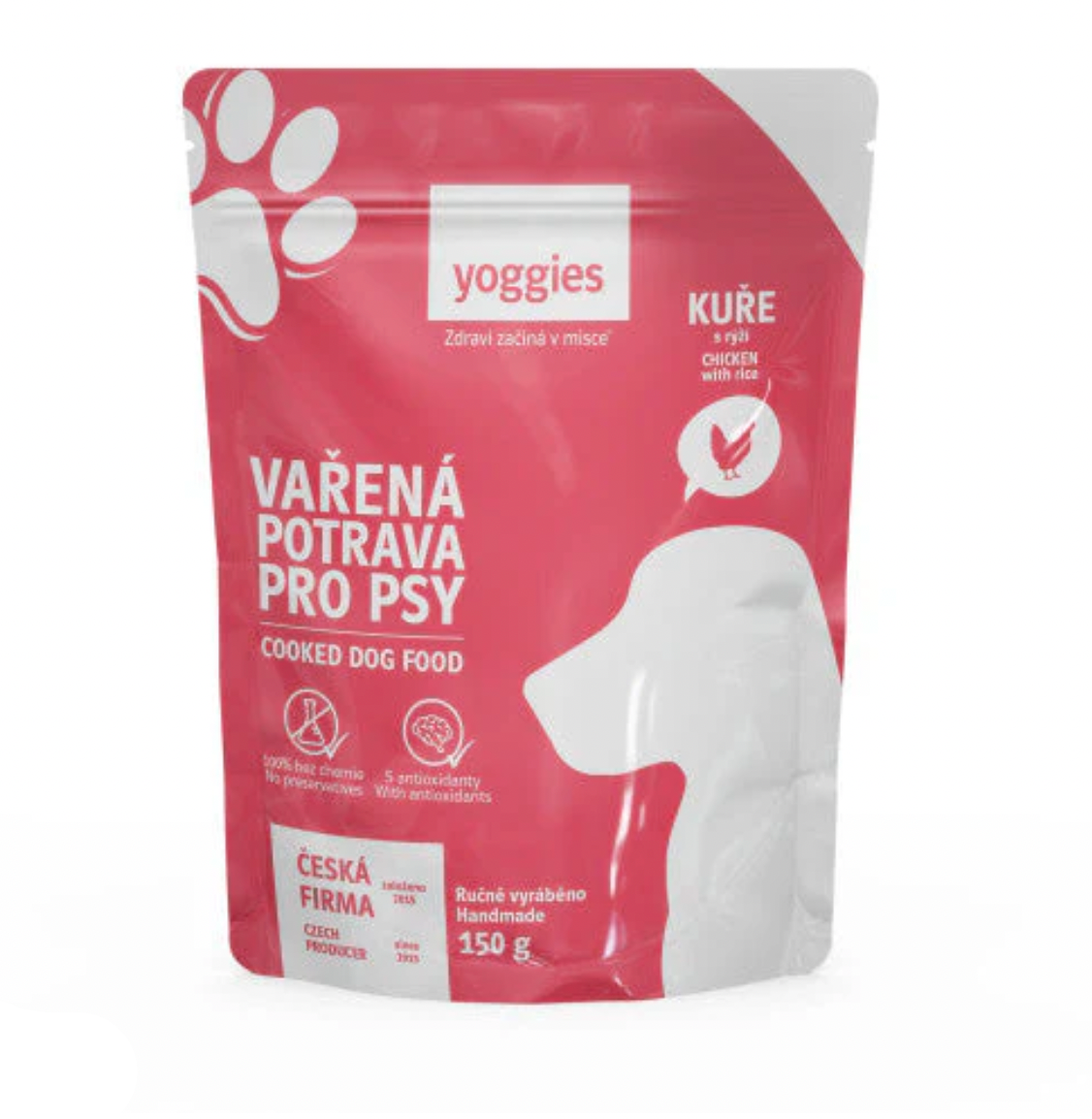 Yoggies Vařená potrava pro psy – kuřecí maso s rýží 150